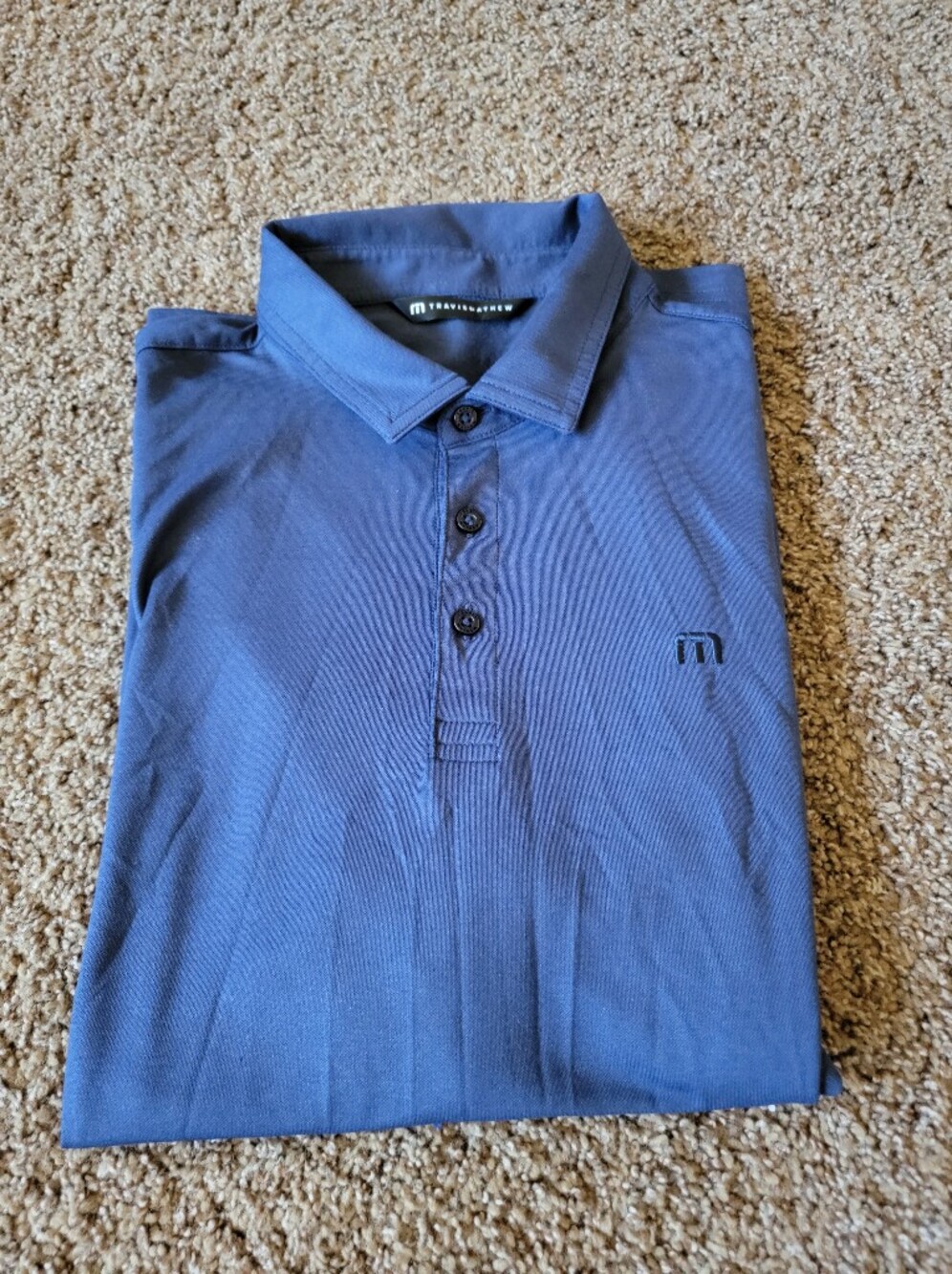 TravisMathew Polo Shirt Mens L Blue Solid Collared Short Sleeve Button Logo